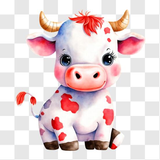 Download Adorable Small Pink Cow with Horns and Egg PNG Online - Creative  Fabrica