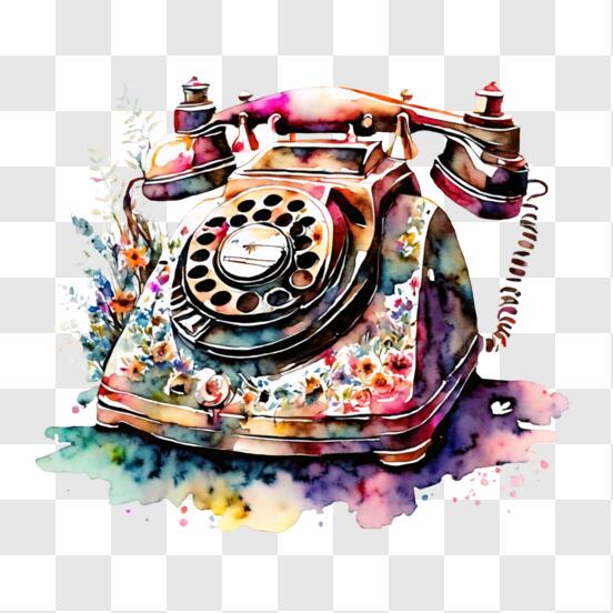 Descarga Teléfono Vintage con Decoraciones Moradas y Doradas PNG En Línea -  Creative Fabrica