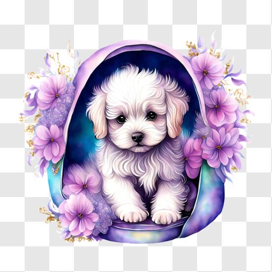 Scarica Adorabile cucciolo in un uovo con fiori viola PNG Online - Creative  Fabrica