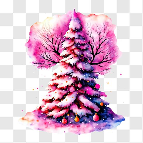 Baixe Árvore de Natal Rosa Festiva Decorada com Enfeites e Flocos de Neve  PNG - Creative Fabrica