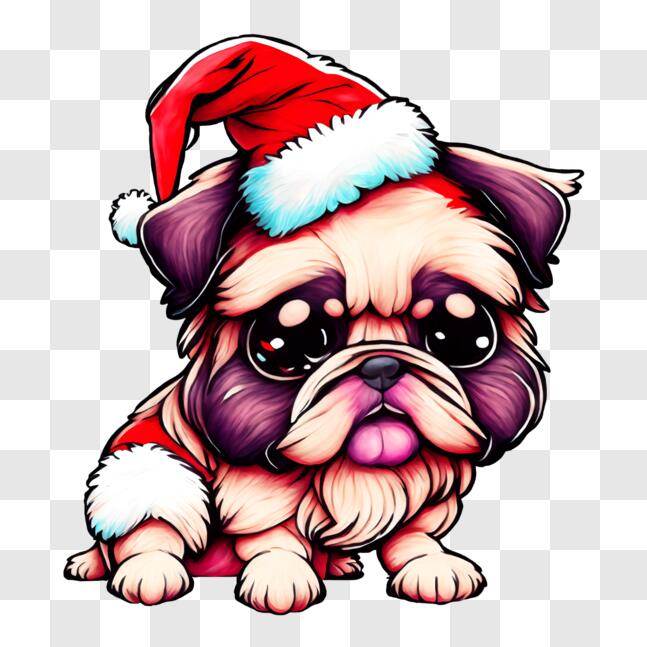 Download Adorable Pug Dog Wearing Santa Hat PNGs Online - Creative Fabrica
