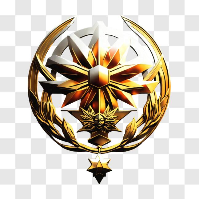 Télécharger Emblème doré avec soleil et feuilles de laurier PNG En