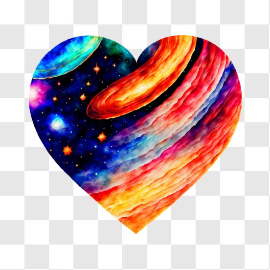 Download Colorful Space Art on Heart-shaped Canvas PNG Online - Creative  Fabrica