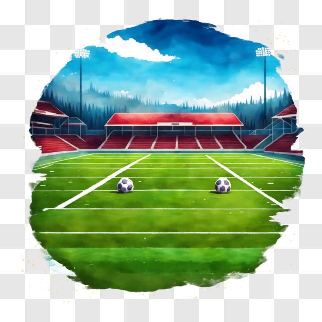 Download Soccer Field with White Lines, Soccer Balls, and Stadium PNG ...