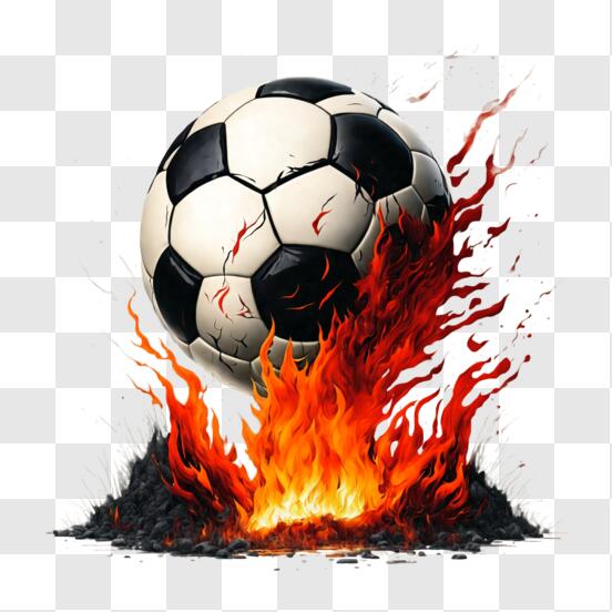 Télécharger Ballon de soccer en feu avec des flammes et des