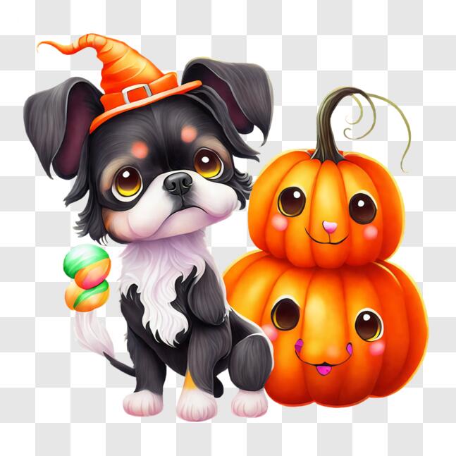 Download Adorable Dog in Halloween Costume with Pumpkins PNGs Online ...