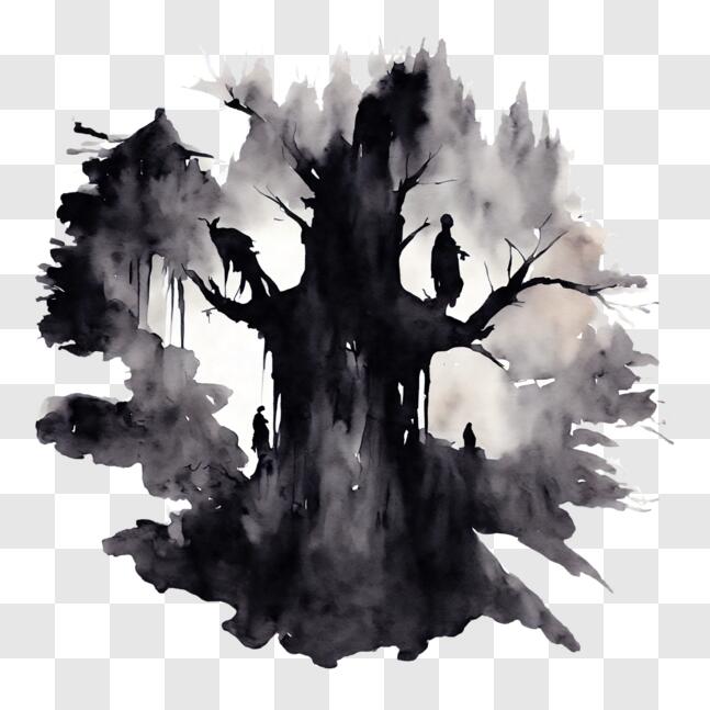 Download Black and White Illustration of Two People in Abstract Tree ...