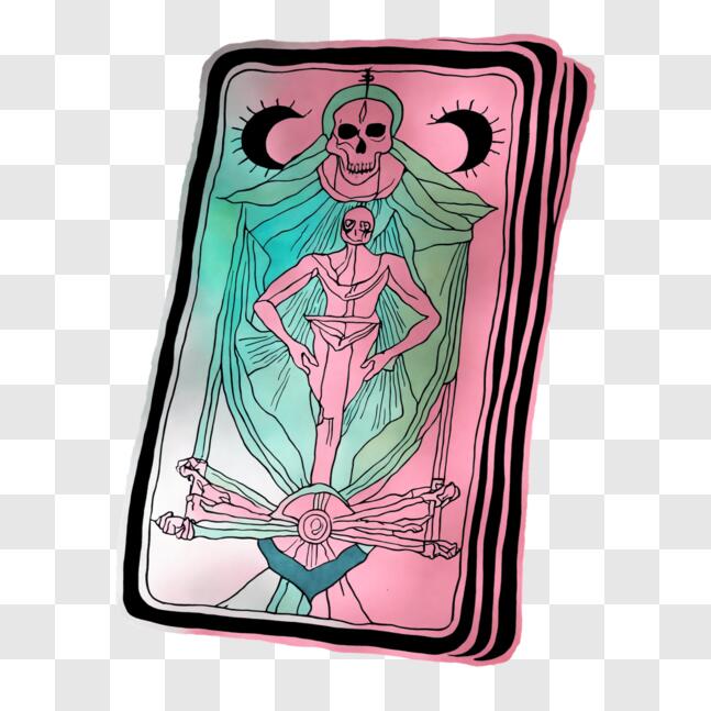 Download Pink and Purple Tarot Card with Skulls and an UpsideDown