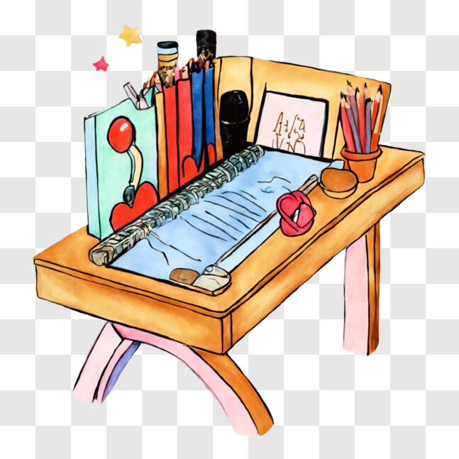 Download Colorful Desk with Stationery and Supplies PNG Online ...
