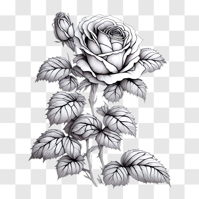 Download Elegant Black and White Rose Illustration PNG Online ...