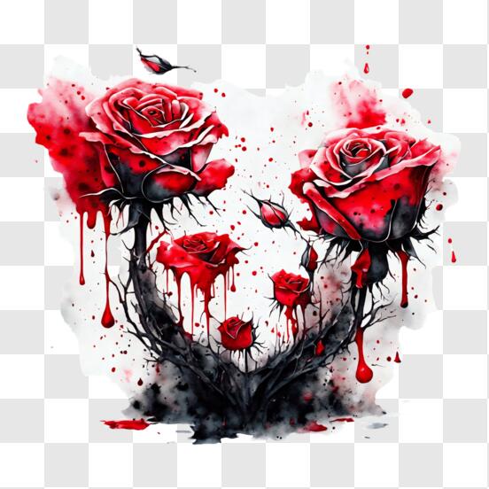 Scarica Arte gotica: Cuore di rose rosse con sangue che cola e uccelli PNG  Online - Creative Fabrica