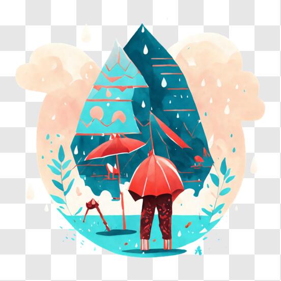 Scarica Illustrazione di persona in piedi sotto l'ombrello sotto la pioggia  PNG Online - Creative Fabrica