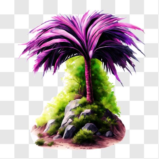 Download Tropical Paradise with Purple Palm Tree PNG Online
