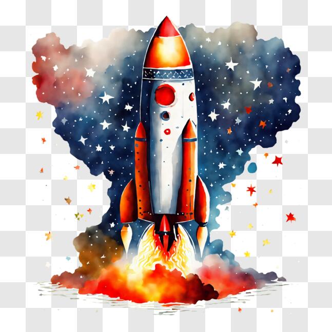 Download Colorful Rocket Launch in the Sky with Stars and Clouds PNGs ...
