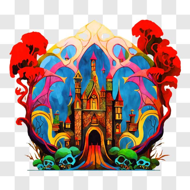 Download Colorful Castle Surrounded by Trees and Skulls PNG Online ...