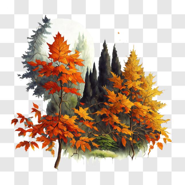 Download Autumn Forest Scene with Orange Moon PNG Online - Creative Fabrica