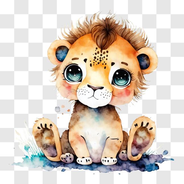 Download Adorable Lion Cub Watercolor Painting PNG Online - Creative ...