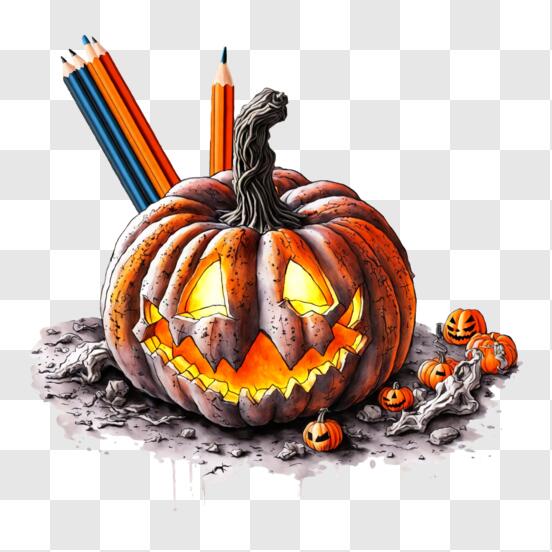 Coloriage De Maison De Page De Couleur D'Halloween à Colorier Avec Des  Citrouilles Et Des Crayons De Couleur