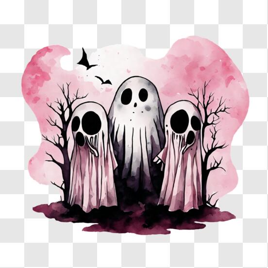 Download Creepy Ghost Drawing with Bats PNG Online - Creative Fabrica
