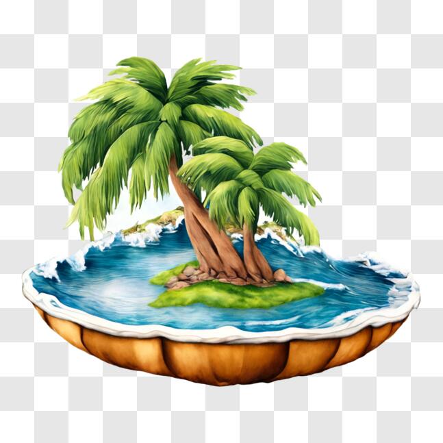 Download Cartoon Island with Palm Trees and Waves PNG Online - Creative ...