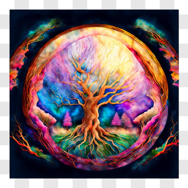 Psychedelic Tree Pattern Download Colorful Psychedelic Tree with Celestial Background PNGs ...