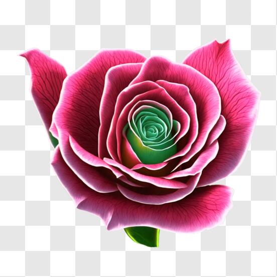 Download Beautiful White Rose with Pink Petals and Green Leaves PNG Online  - Creative Fabrica