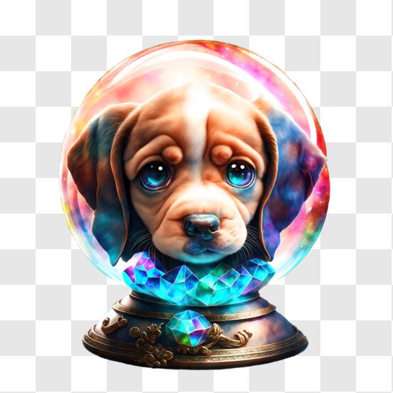 Télécharger Boule de cristal décorative avec des pierres précieuses  étincelantes et un chien mignon PNG En Ligne - Creative Fabrica