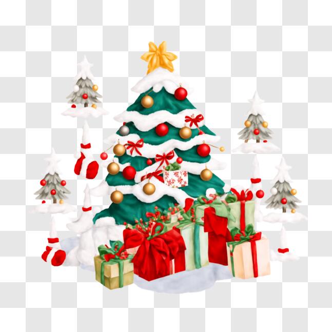 Download Festive Christmas Tree with Presents and Snowy Landscapes PNG ...