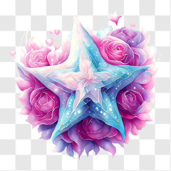 Scarica Disposizione di rose a forma di stella in rosa e blu PNG Online - Creative  Fabrica