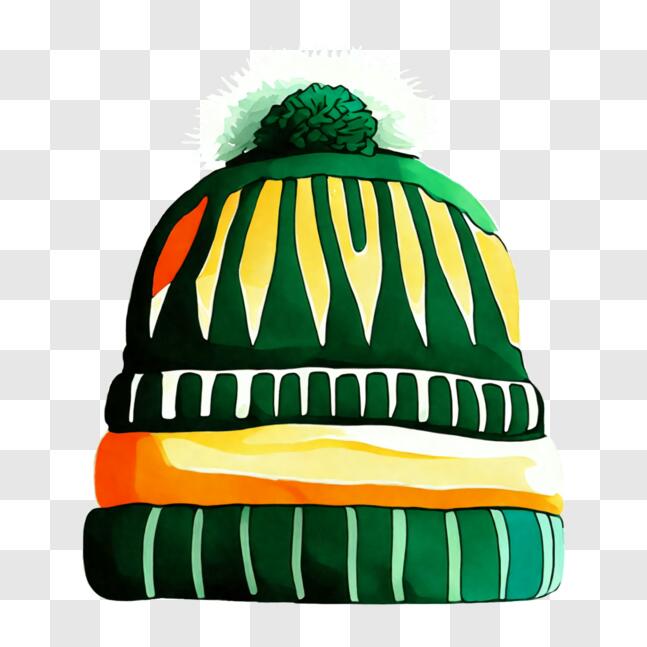 Download Stacked Beanie Hat Illustration in Green, Yellow, and