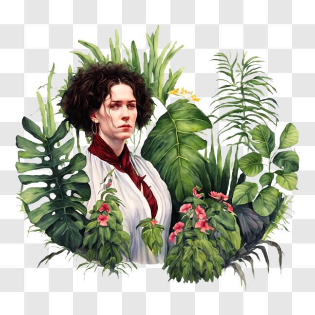 Download Woman in White Coat Amidst Lush Greenery PNG Online - Creative ...
