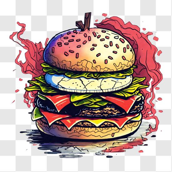 Download Art-Inspired Burger Drawing PNG Online - Creative Fabrica