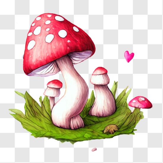 Casa de cogumelos e algum estilo de desenho animado de grama no fundo  branco
