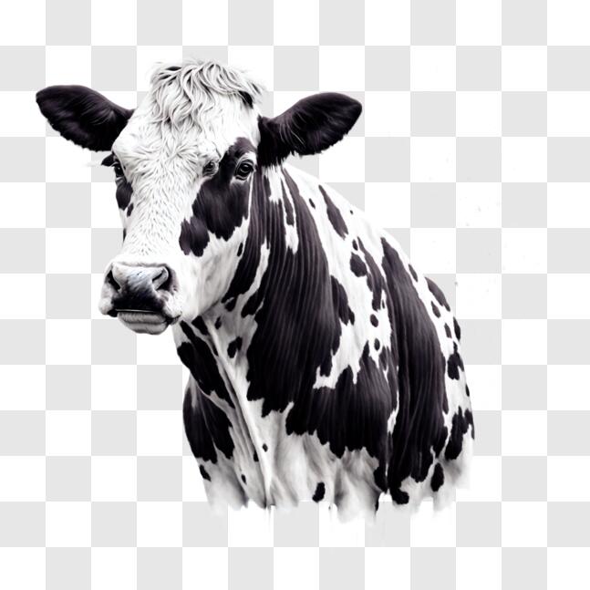 Download Black and White Cow Portrait on a Dark Background PNG Online ...