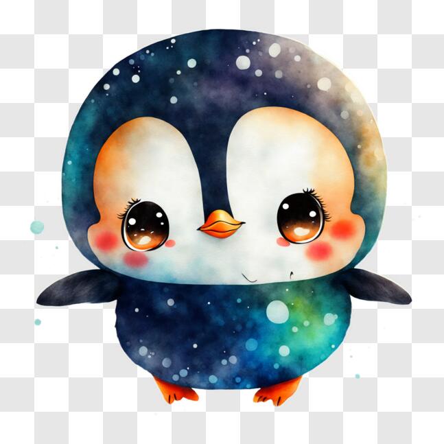 Download Adorable Penguin Stargazing in a Unique Art Style PNG Online ...