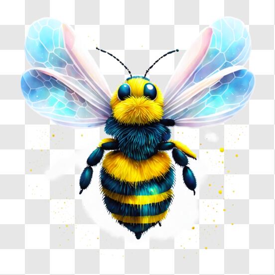 Cartoon-Biene mit lächelndem Gesicht und blauen Flügeln PNG