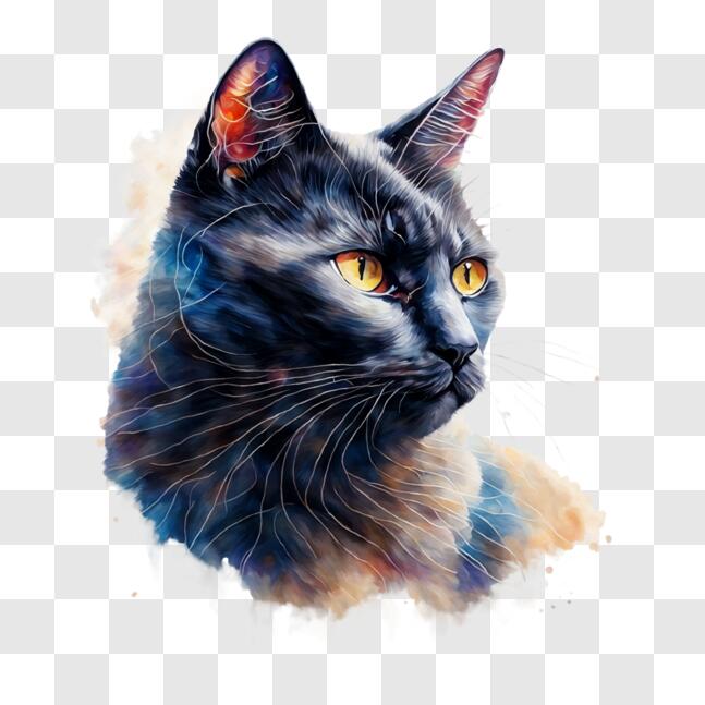 Download Black Cat with Yellow Eyes - Watercolor and Acrylic Painting ...