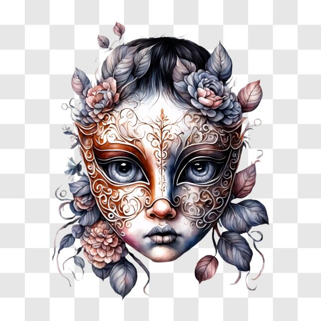 Download Woman with Ornate Mask and Flowers on Her Face - Art Photo PNG ...