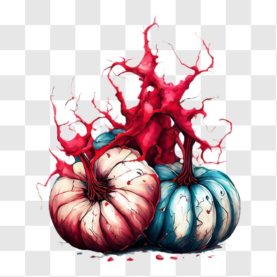 Abóbora de halloween com cara assustadora e salpicos coloridos