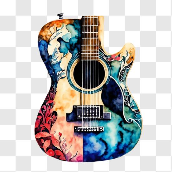 Download Colorful Floral Design Acoustic Guitar for Performance or Display  PNG Online - Creative Fabrica