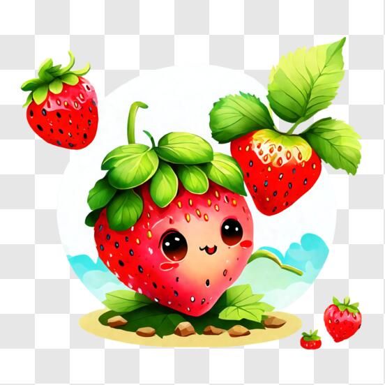 Scarica Fragola Cartoon Sottosopra con Foglie Verdi PNG Online - Creative  Fabrica