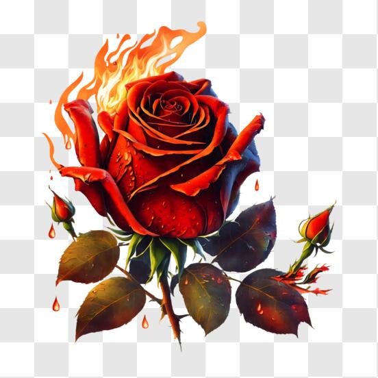 Scarica Rosa rossa con fiamme - Perfetta per occasioni romantiche PNG Online  - Creative Fabrica