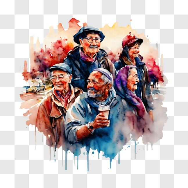 Download Colorful Watercolor Painting of Elderly People Enjoying the ...