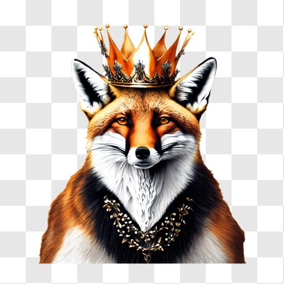 Download Royalty and Power: Fox Wearing Elaborate Crown PNG Online