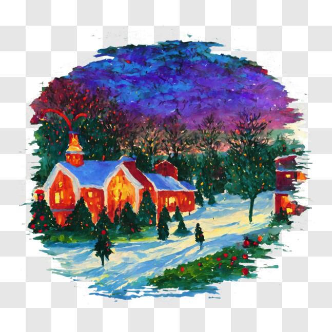 Download Beautiful Christmas Village Painting PNG Online - Creative Fabrica