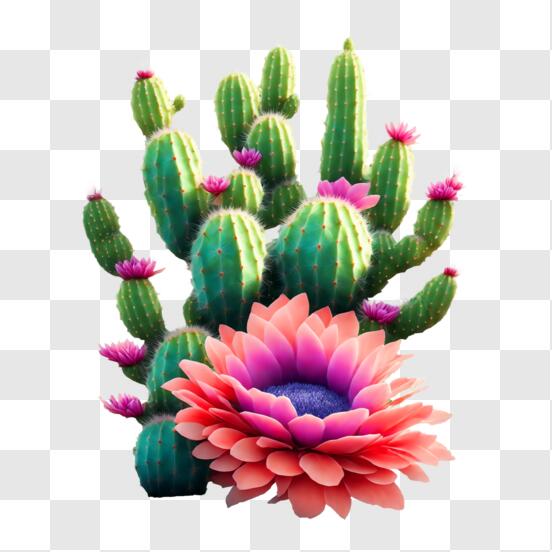 Scarica Disposizione di fiori rosa e piante di cactus PNG Online