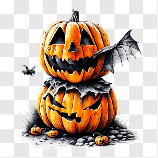 Baixe Decoração de Abóboras e Morcegos de Halloween PNG - Creative Fabrica