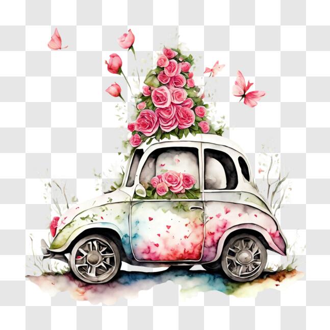 Download Romantic Car Decoration with Roses and Butterflies PNG Online ...