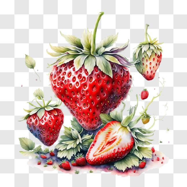 Download Vibrant Painting of Delicious Strawberries PNG Online ...