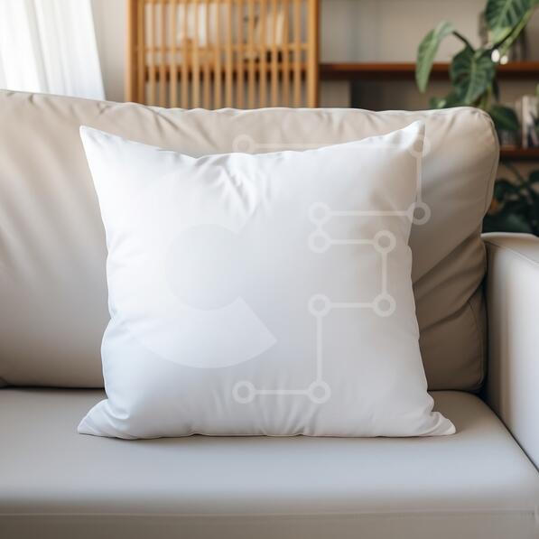 Cozy Living Room with White Pillow on Leather Couch stock photo
